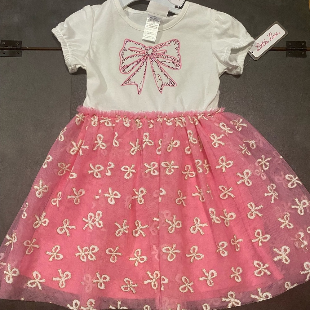 4T Little Lass White and Pink Flutter Sleeve Sundress